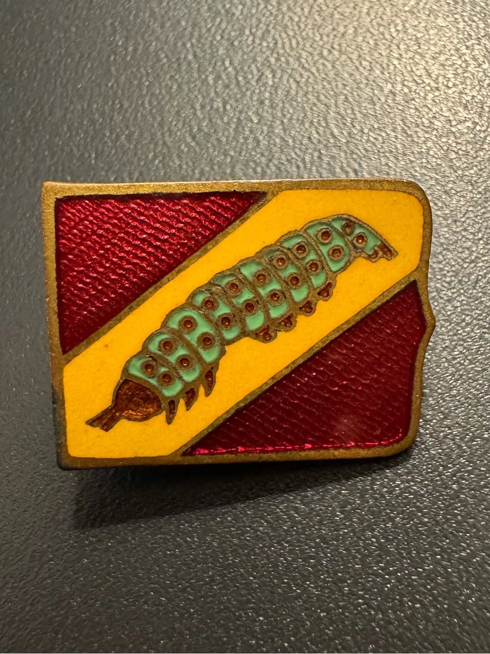 Vintage Yellow & Red Enamel Caterpillar Pin